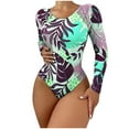 thumbnail image 2 of BLTIBY Women's One Piece Swimsuit Round Neck Long Sleeve Printed Bikini Set Bathing Suits Fashion Casual Swimwear Green L, 2 of 4