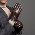 thumbnail image 4 of Guantes de cuero genuino para hombre, otoño e invierno, terciopelo, cálidos, gruesos, para conducir, guantes de piel de oveja con capa superior, 4 of 5