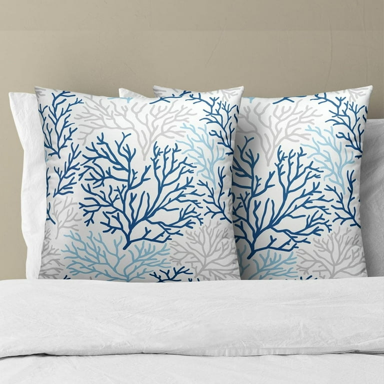 Blue Navy Coral Pillow Covers 18X18 in Set of Sea Themed Ocean