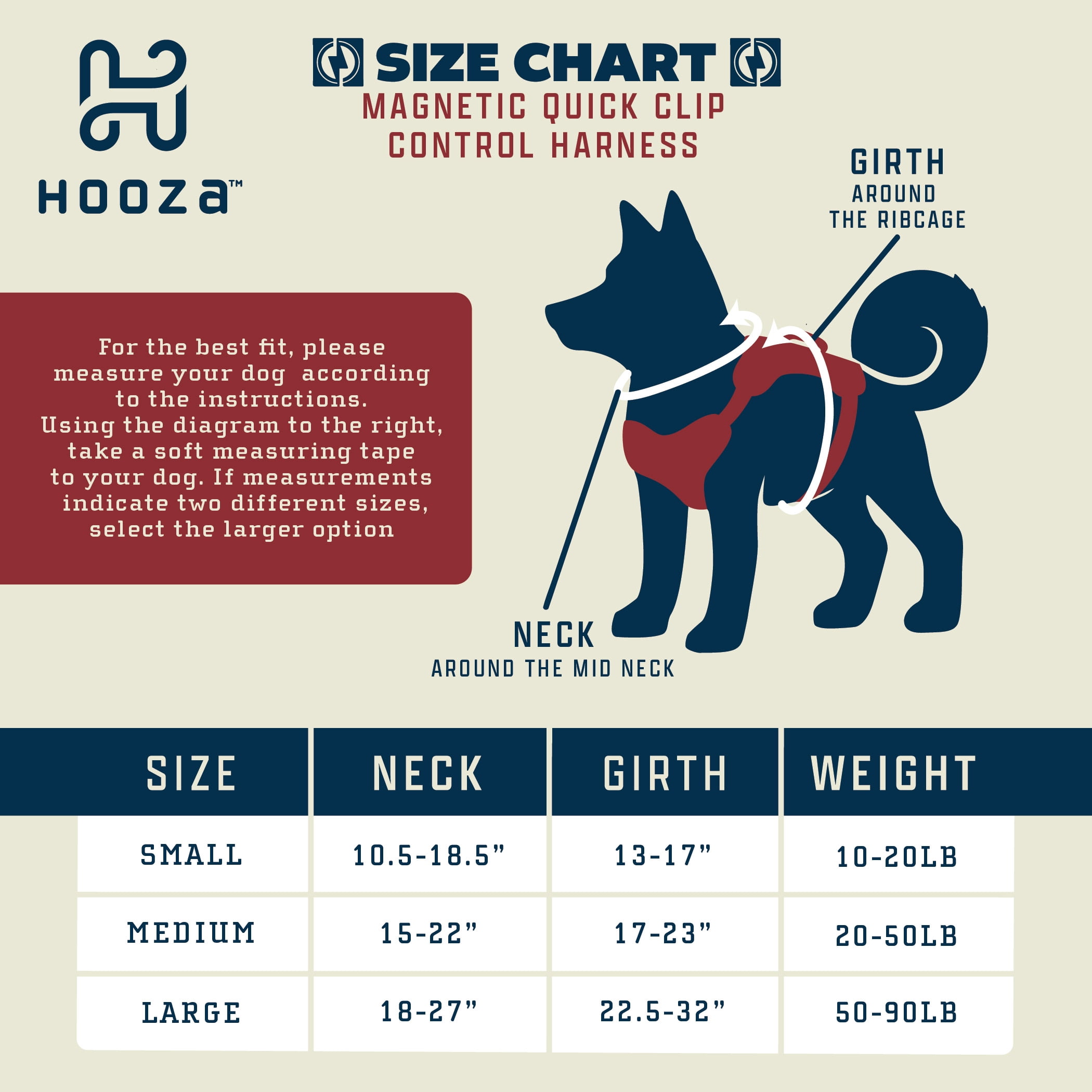 HOOZA Quick Clip Dog Harness & Flat Leash Set, Sand Medium – Magnetic Buckle, Reflective, Control