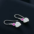thumbnail image 4 of Gem Stone King 14K White Gold White Moissanite and Pink Sapphire French Wire Dangle Hook Earrings for Women (1.87 Cttw, Gemstone Birthstone, Heart 6MM, Round 3MM), 4 of 4