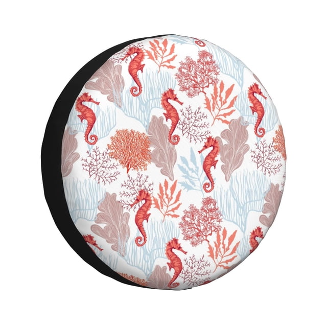 Fotbe Tropical Corals Seahorse Funda de Llanta de Repuesto con Estampado, Engrosada, Ajuste Universal para Jeep, Remolque, RV, SUV, Camión-15 inch
