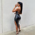 thumbnail image 2 of Bodycon Sans Manches en Faux Cuir pour Femmes, Bandage Sans Dos, Cocktail de Fête Midi (Matériaux de Haute Qualité)m, 2 of 5