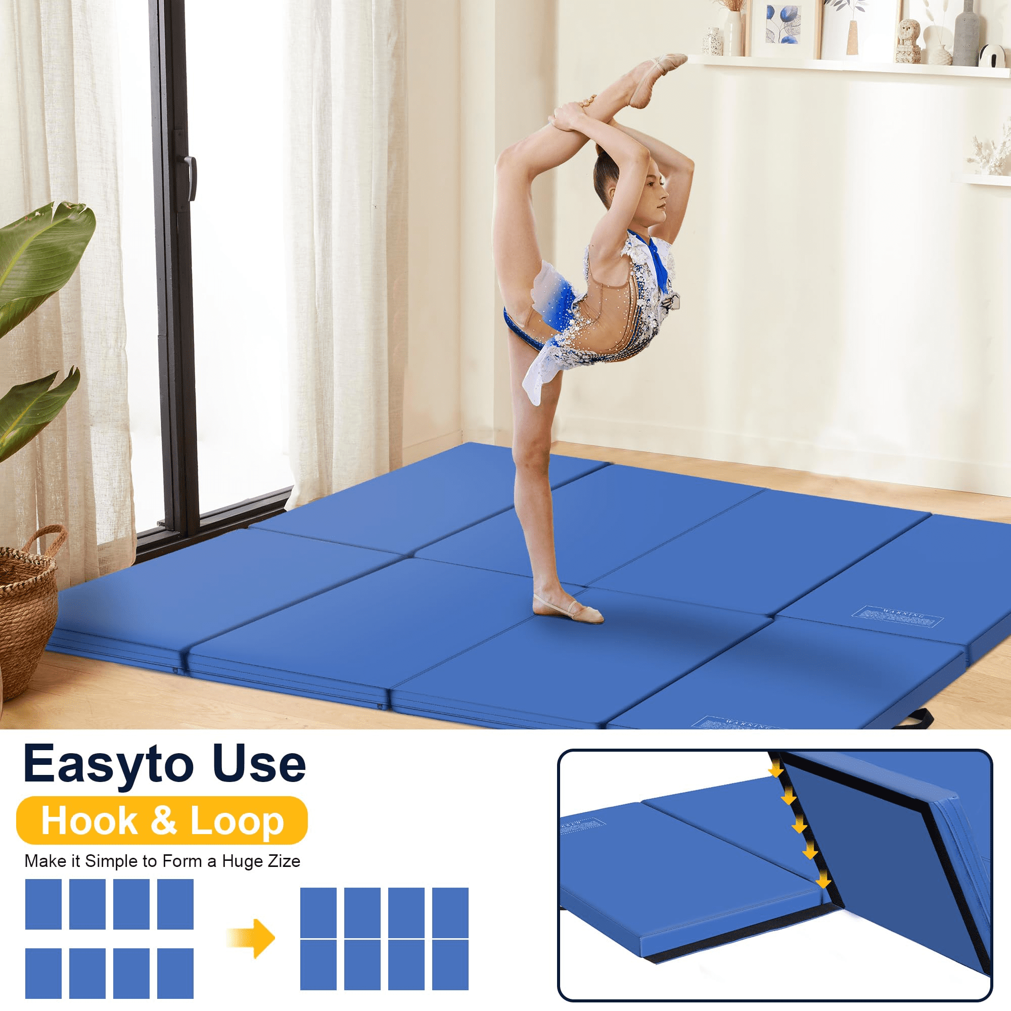 BETISEF 3'x6'x2'' Thick Folding Gymnastics Mat Aerobics Stretching Yoga Mats Blue