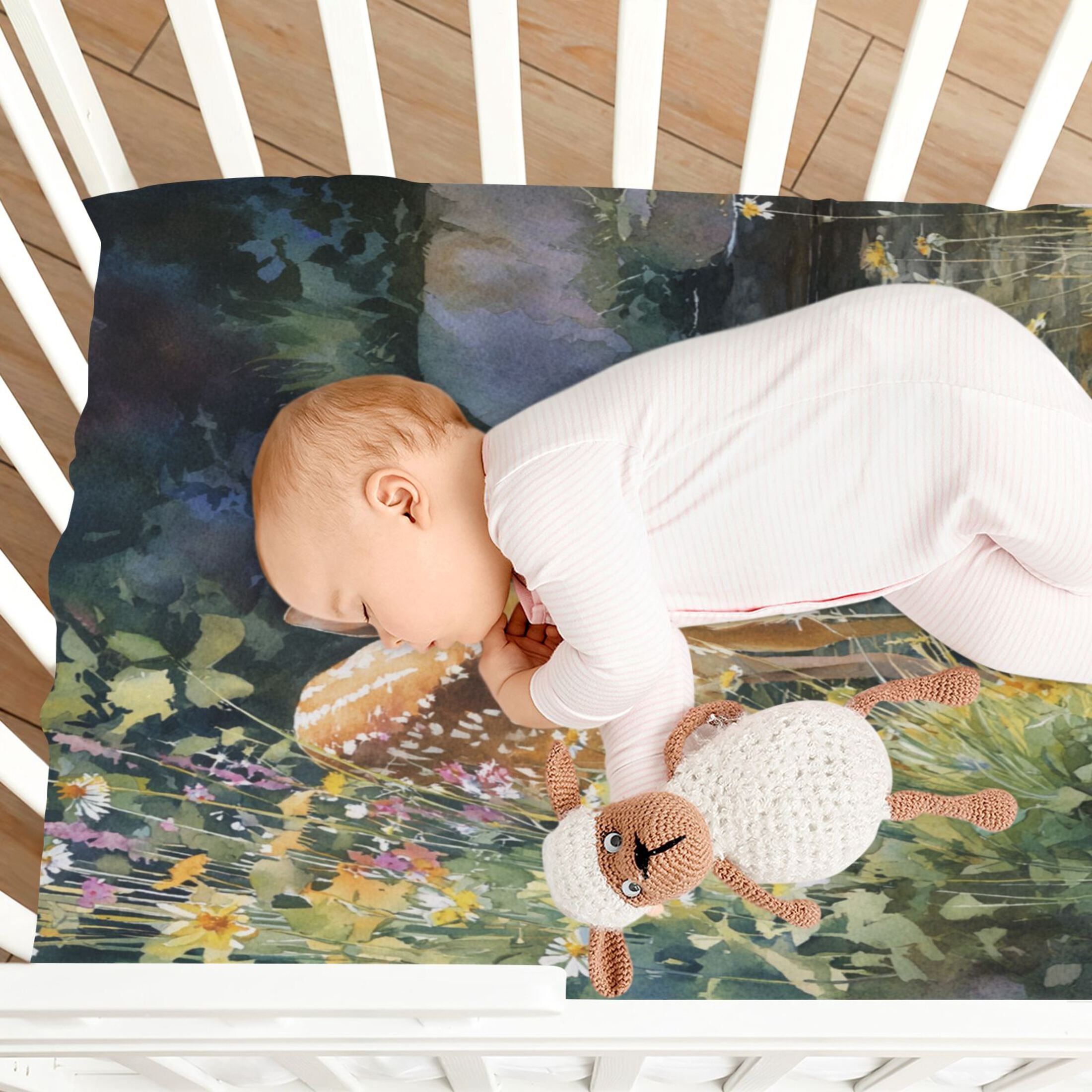 Baby Essentials 52”x 28”- Standard Cotton-like Modal Elastic- Little Deer Design Crib Sheets for Newborns and Toddlers