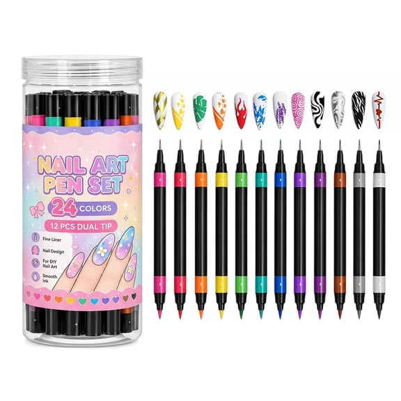 24 Colors Dual Ended Nail Art Pens Set, Nail Art Markers Pens 24 Colors, Dual Ended Tips, Nail Art Markers, Nail Art Pens, Nail Design Tools