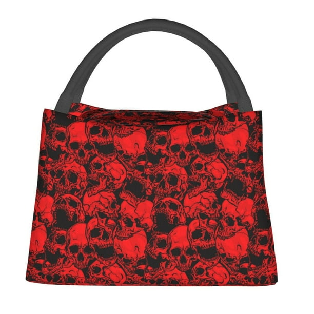 Fotbe Red Skulls 3 Bolsa Térmica Portátil con Estampado, Bolsa de Entrega de Alimentos Aislada, Bolsa Reutilizable de Gran Capacidad para Comidas y Supermercado