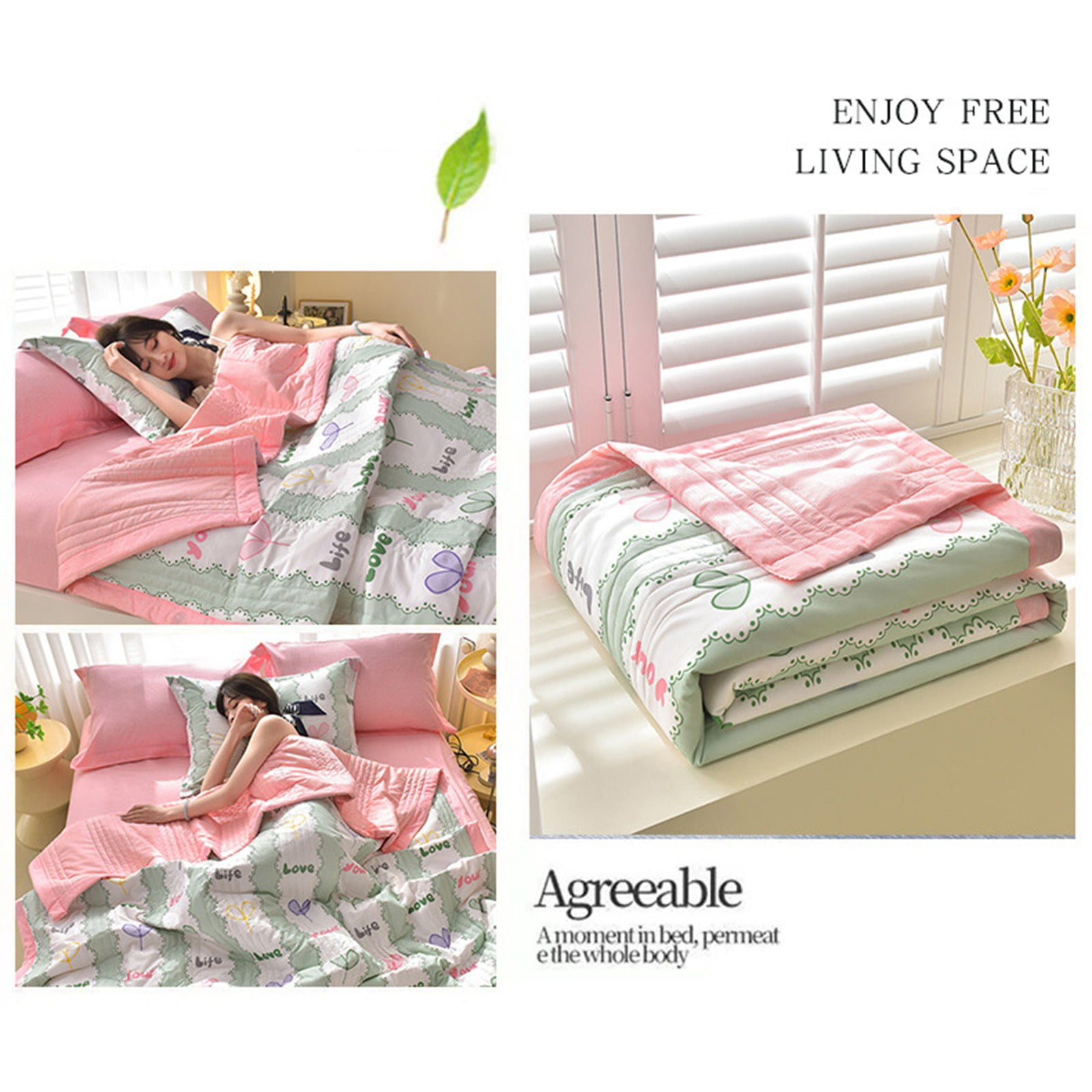 Qocolhg Summer Quilt Bedding Modern Air Conditioner Quilt Cotton Breathable Comforter Print Floral Quilts Bedspread Twin/Full/Queen Size, Machine Washable & Easy to Care, 70.8x78 inch