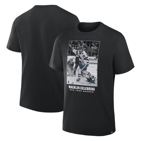 Men's Macklin Celebrini Black San Jose Sharks NHL Moments Legacy T-Shirt