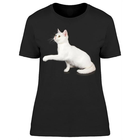 A White Shorthait Car Raises Paw T-Shirt Women -Image by Shutterstock, Female 3X-Large