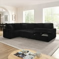 thumbnail image 3 of Corduroy Striped Upholstered Sofa with Pull Out Bed and Storage Chaise, Modern Minimalist U-Shaped Sectional Couch in Black for Small Spaces, Assembly Required, 3 of 9