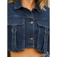 thumbnail image 6 of DARING DIVA Women's Button Down Cargo Washed Jean Jackets S Dark Blue, 6 of 7
