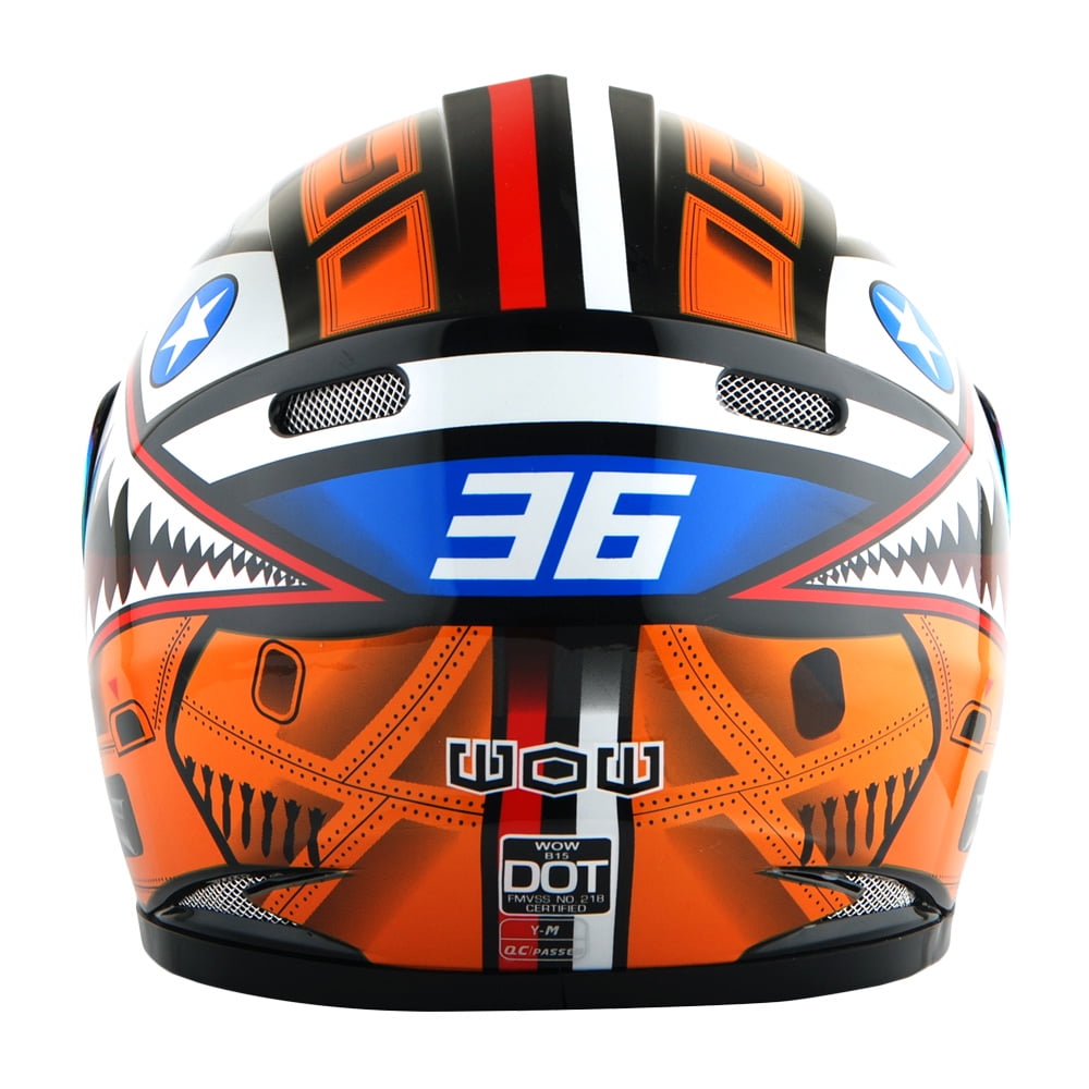 1Storm Youth Kids Motorcycle Full Face Helmet B15 Street Bike BMX MX Shark Orange + MG Youth Glove Bundle