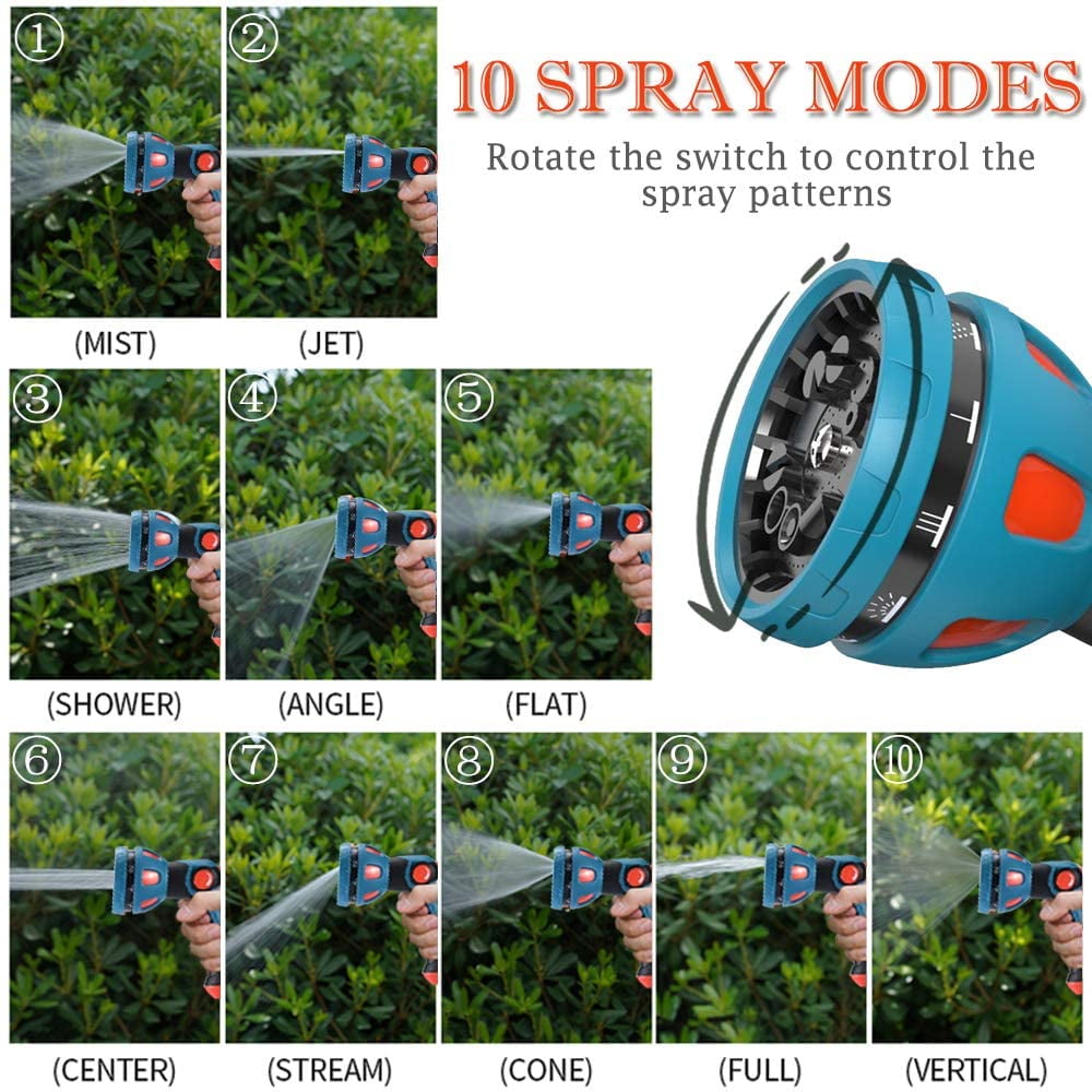 FANHAO Garden Hose Spray Nozzle - 10 Adjustable Patterns Metal High Pressure Hose Nozzle with Thumb Control Design, Hose Sprayer for Garden & Lawns Watering, Cleaning, Pets & Car Washing