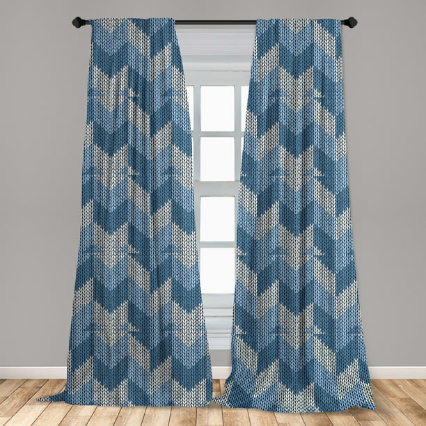 Blue Curtains 2 Panels Set Nordic, Patterned Curtain Panels