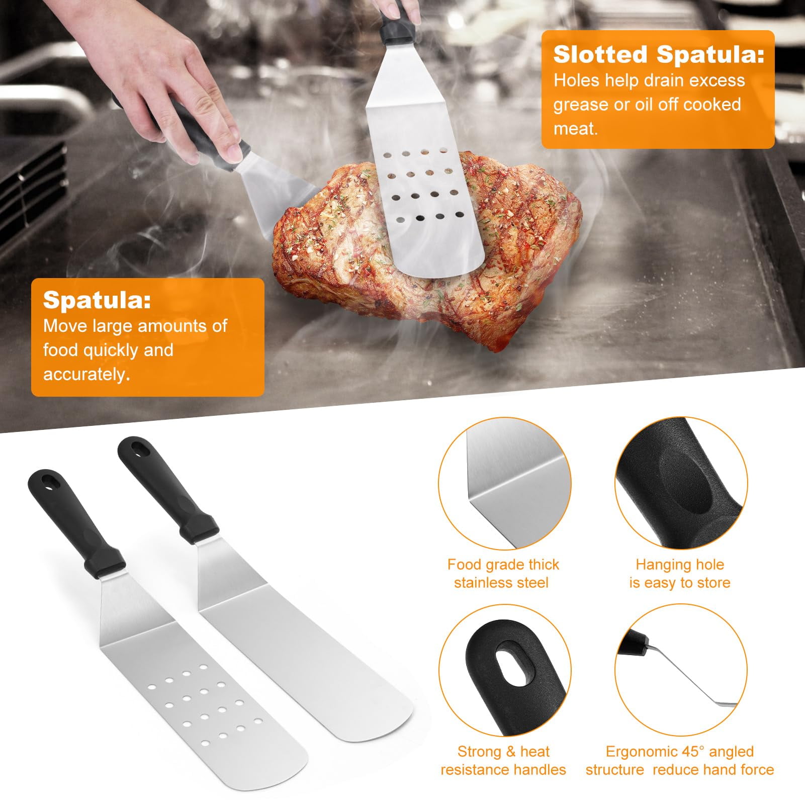 Griddle Accessories for Blackstone, Upgraded 401&402 Extra-Thick Stainless Steel BBQ Grill Tool Gift Set for Blackstone and Camp Chef-13 Pcs