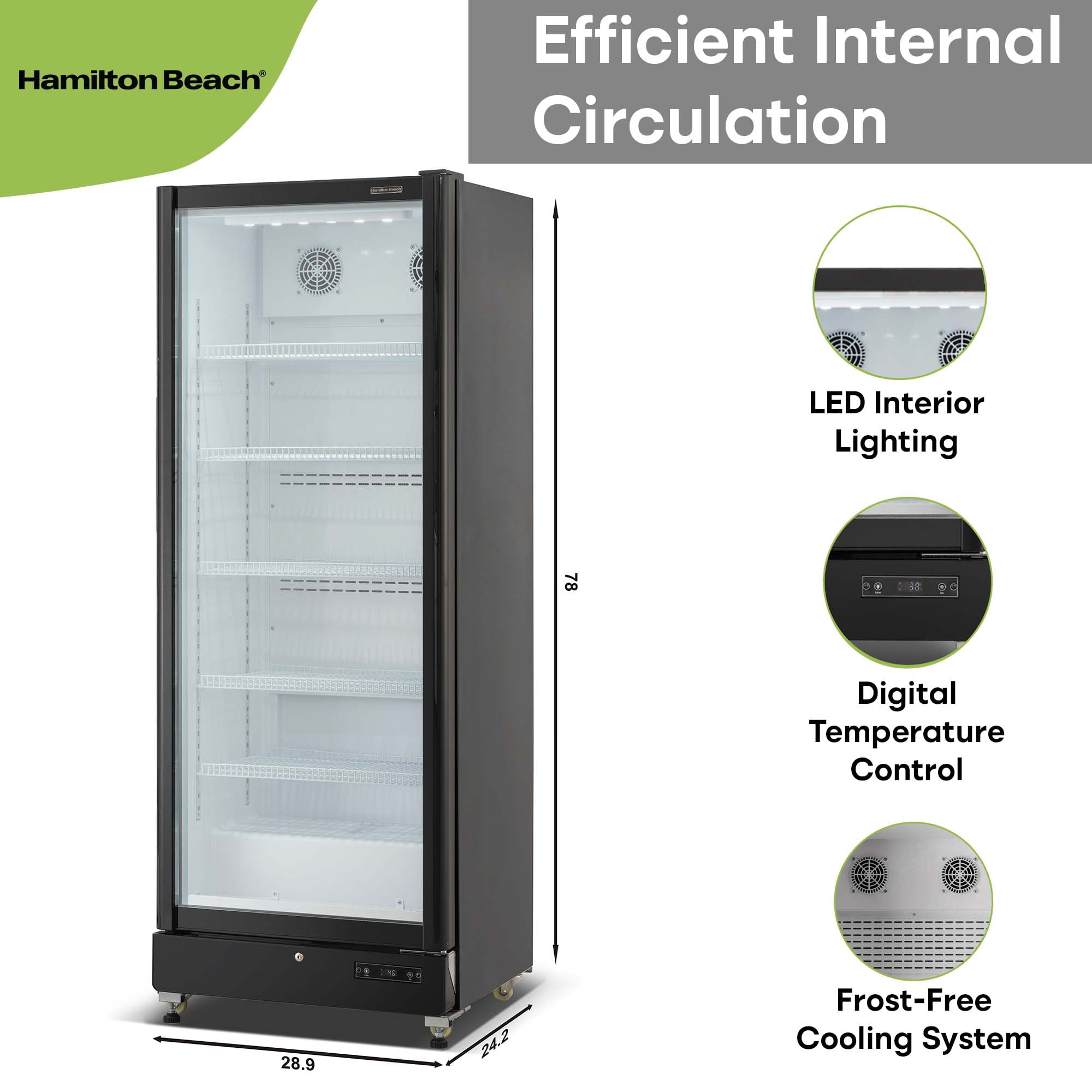 Hamilton Beach 17 cu. ft. Commercial Glass Door Display Fridge, Frost-Free Beverage Refrigerator with LED Lighting, Adjustable Shelves, Digital Temperature Control