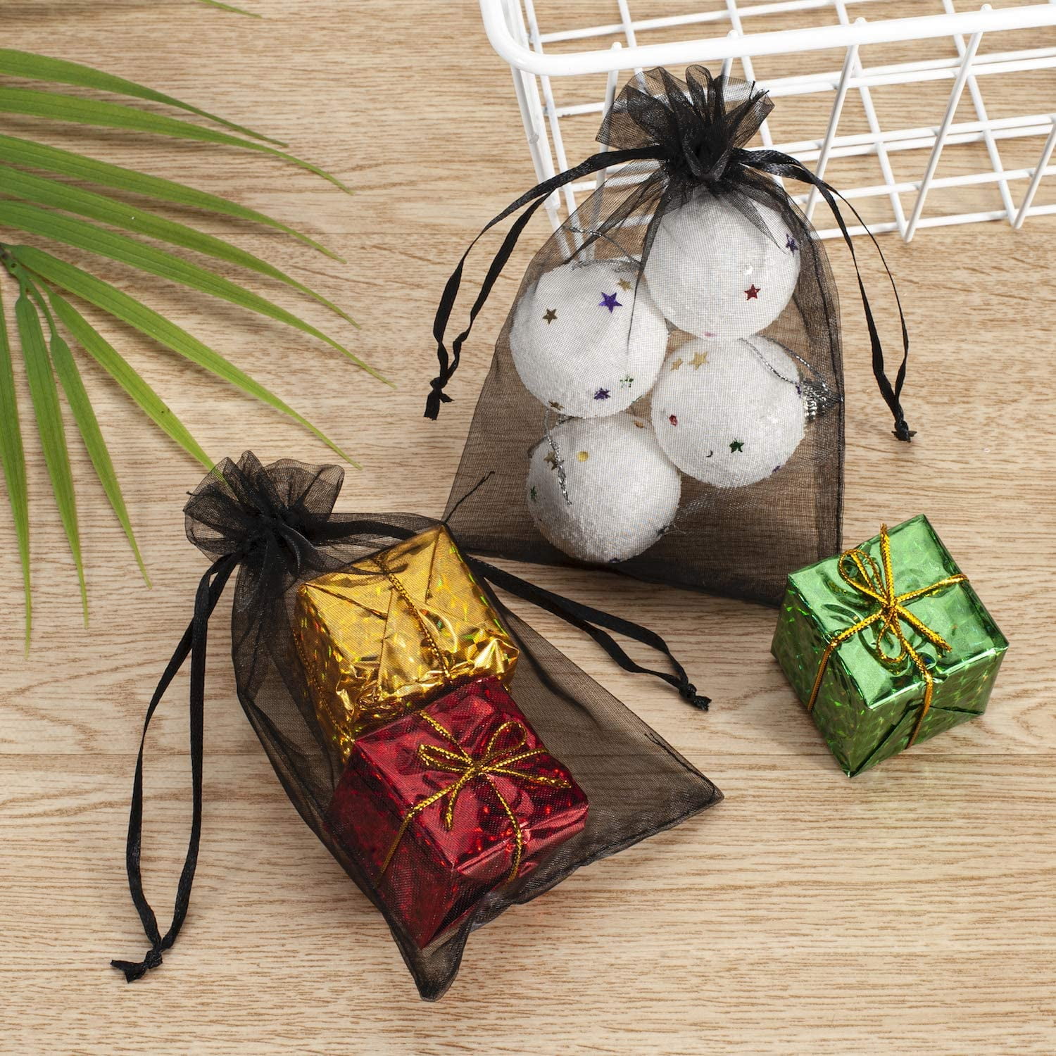 100PCS Sheer Organza Gift Bags 3x4 inchs Black Jewelry Pouches Wedding Party Favor Bag Mesh Candy Bags Small Christmas Sachet Gift Bags for