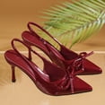 thumbnail image 4 of Xfvqtps Womens Bow Slingback Pumps Patent Leather Heels Pointed Toe Dress Shoes for Work Wedding Date Night Mid Heel, 4 of 9