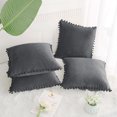 thumbnail image 3 of Unique Bargains Velvet Pillow Cover with Poms for Sofa 4PCS Dark Gray 20" x 20", 3 of 8