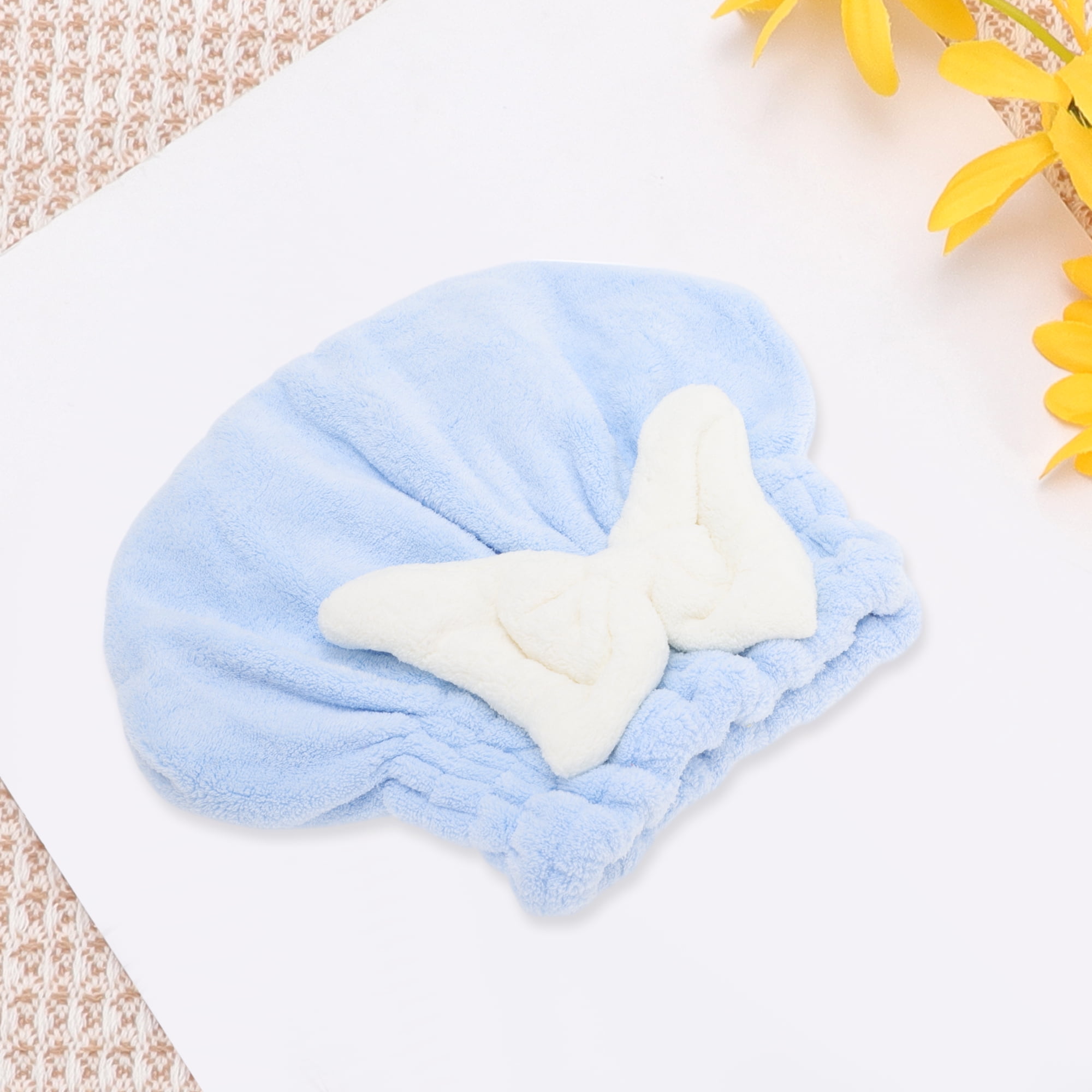 Unique Bargains Water Absorbent Bow Hair Drying Towel for Bathroom Hotel Blue