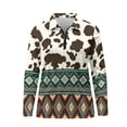 thumbnail image 3 of Garronmavis Zipper Golf Shirt for Women Collared Tennis Shirts Long Sleeve Golf Tennis Shirts Pickleball Workout Tops Western Aztec Shirt, Aztec Cow Print, Size M, 3 of 7
