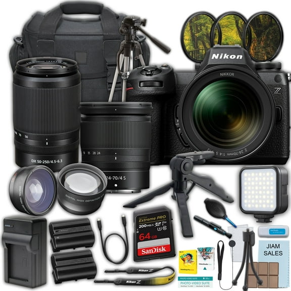 Nikon Z6 III Mirrorless Camera with Nikon NIKKOR Z 24-70mm f/4 S Lens & NIKKOR Z DX 50-250mm f/4.5-6.3 VR Lens   SanDisk Extreme Pro 64GB Memory Card   Camera Case   Battery Travel Charger   More