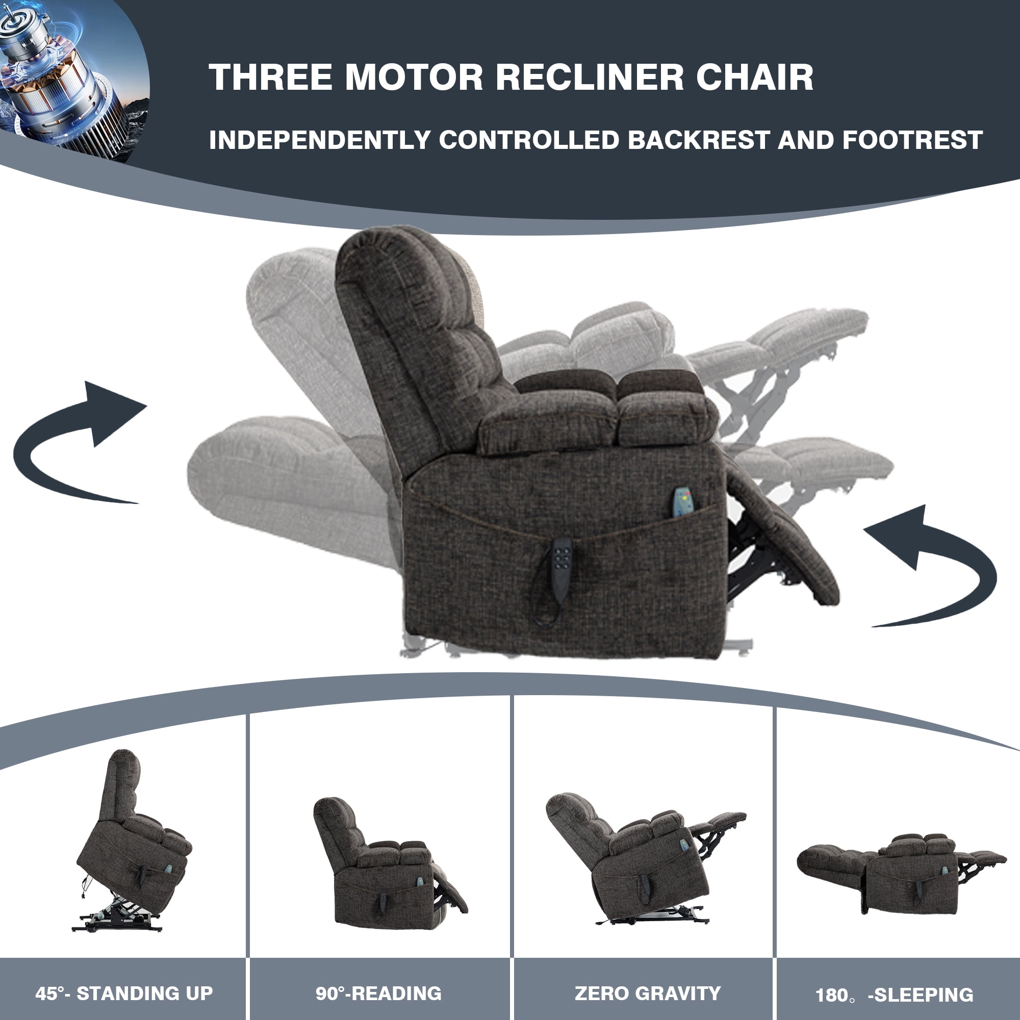 LITVZ Triple Motor Zero Gravity Power Lift Recliner Chair for Elderly, Extra Wide Lay Flat Recliner with Lifts Vertically, Legs Elevated Above The Heart, Heat Massage, Arm Storage & Cup Holders