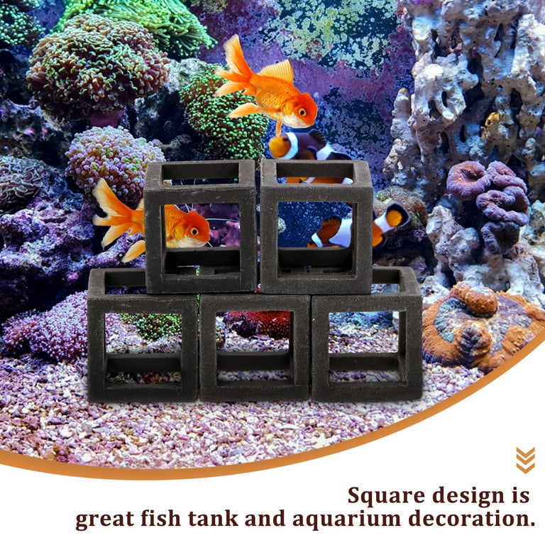 5pcs Square Fish Shrimp House Aquarium Decor Pottery Rest Hiding Habitat Fish Tank Ornament (Square), Size: 2*2cm
