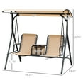 thumbnail image 3 of Outsunny Balançoire de Porche Couverte pour 2 Personnes, Balançoire de Patio avec Table Pivotante de Rangement, Porte-Gobelet et Auvent Supérieur Ajustable, Beige, 3 of 10