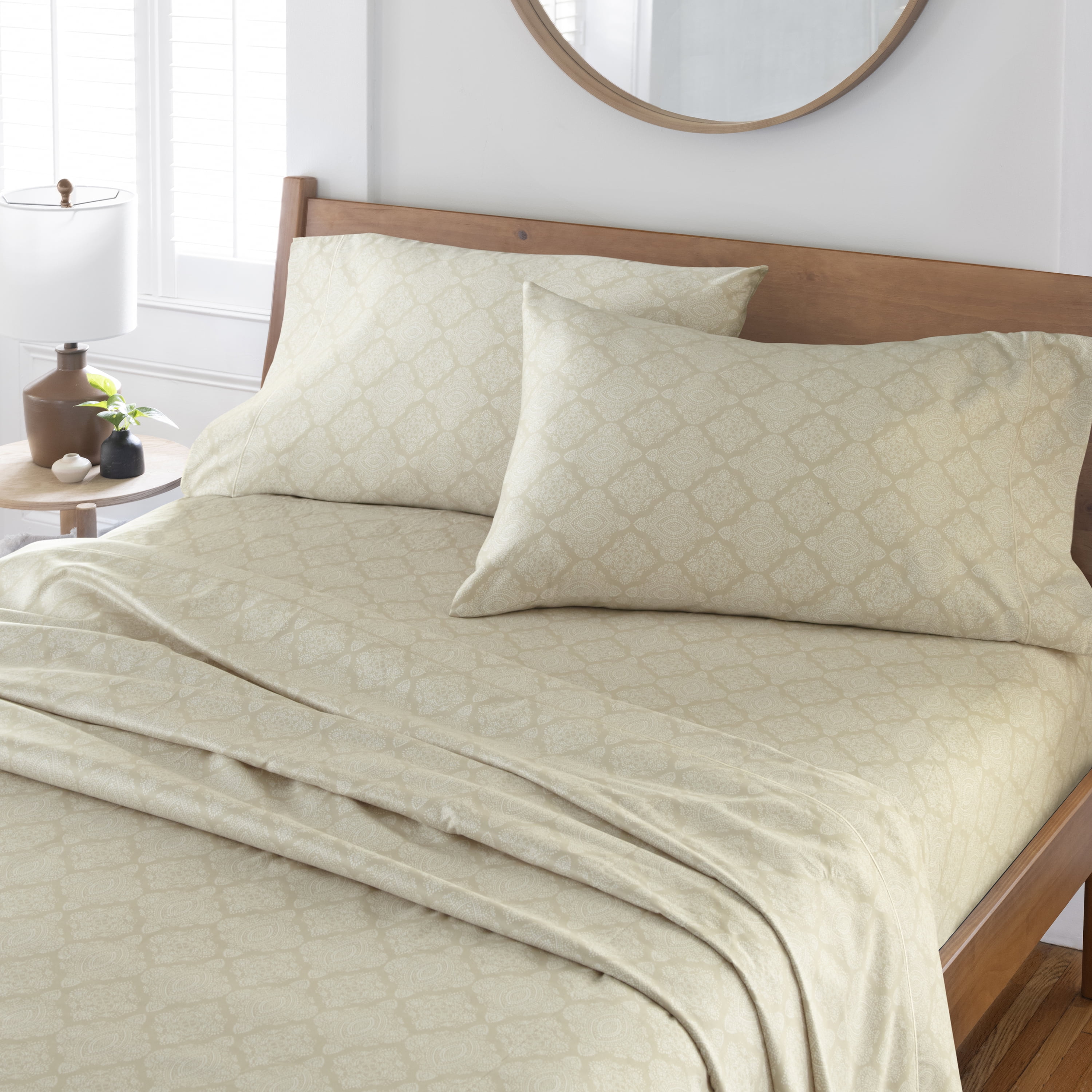 Better Homes & Gardens 2-Piece 400 Thread Count Performance Pillowcase Set, Ogee Print Almond Biscuit, Queen