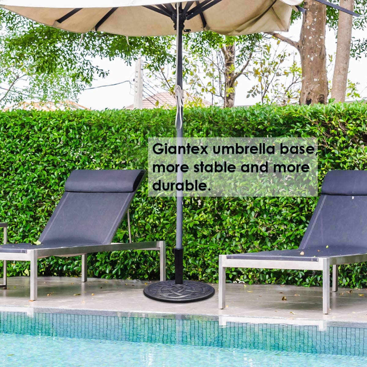 WBTER 43lbs Patio Market Umbrella Base, Heavy Duty Outdoor Stand, Cast Iron Umbrella Holder for Garden Beach, Classic Round Umbrella Standing Deck Porch
