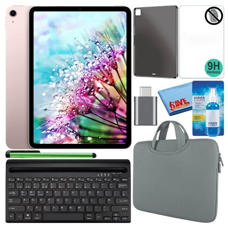 Apple 10.9" iPad Air (2022, 256GB, M1 Chip, Wi-Fi, Pink) (MM9M3LL/A) Bundle with Gray Zipper Sleeve + Screen Protector + TPU Case + Keyboard + LCD Cleaner