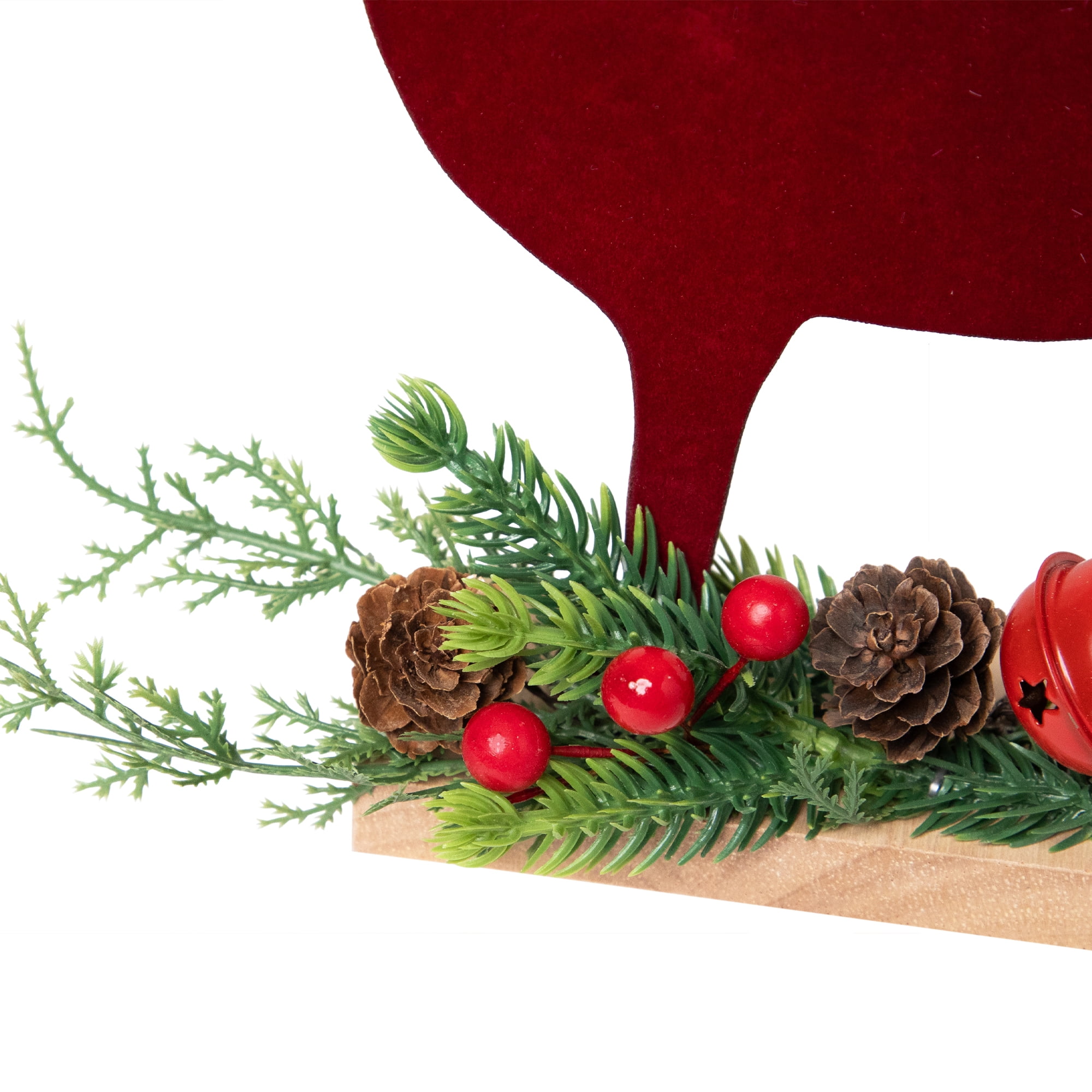 Deer and Jingle Bell Christmas Decoration - 8"- Red and Green