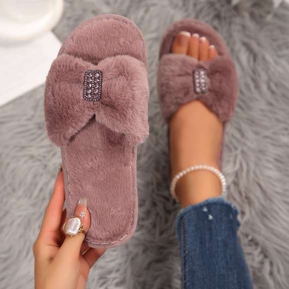 Fuzzy Slippers Ofreoo Women's Fashion Casual Winter Solid Color Home Indoor Cotton Slippers