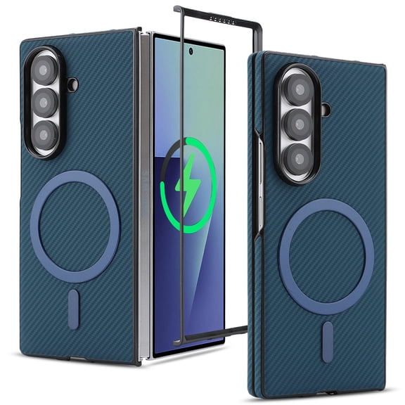 Slim Magnetic Carbon Fiber Case for Samsung Galaxy Z Fold 8 Ultra, Compatible with MagSafe, Matte Thin Aramid Fiber Protective Cover for Samsung Galaxy Z Fold 8 Ultra, Blue
