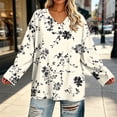 thumbnail image 5 of Nugftut Plus Size Tops for Women Long Sleeve Floral Graphic V Neck Blouses Casual Loose Fit Shirts, 5 of 7