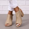 thumbnail image 6 of NOKIO Women Summer Solid Hook Loop Casual Hollow Out Open Toe Square Heels Comfortable Beach Shoes Sandals Shoes High Heel Fashion Sandal with Adjustable Ankle Strap, 6 of 7