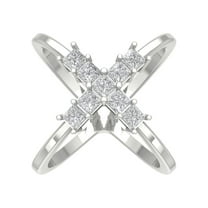 Araiya Fine Jewelry 925 Sterling Silver Princess-shape Lab Grown Diamond Criss Cross X Band Ring ( 1 1/2 cttw, D-F Color, VS Clarity) Size 9.5