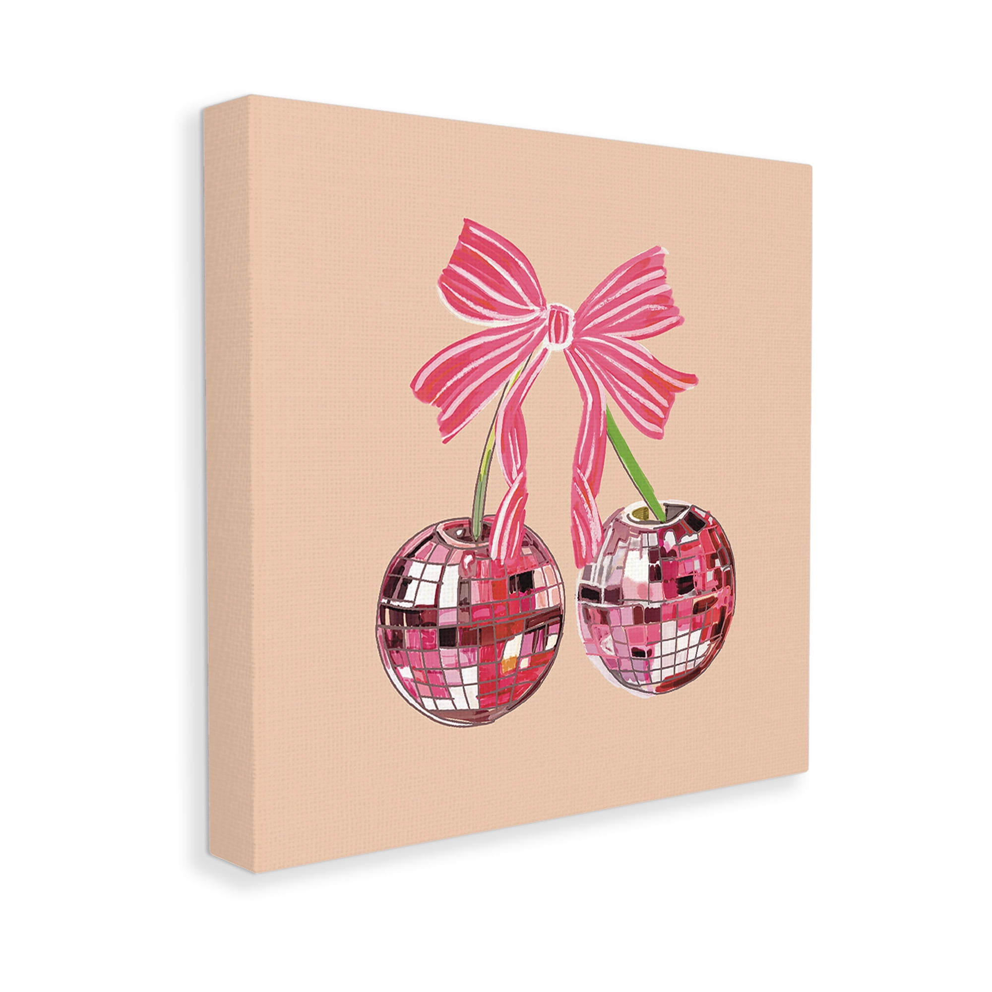 Stupell Industries Cherries with Pink Bow Food & Beverage Painting Gallery Wrapped Canvas Art Print Wall Art, 30 x 30