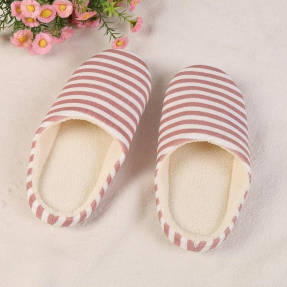 GOODLY Women Slippers Slip On Furry Plush Soft Non-Slip Couple Winter Warm Home Indoor Shoes