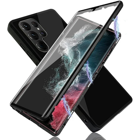 Magnetic Case for Samsung Galaxy S22 Ultra, Double Sided Clear Tempered Glass Anti-Scratch Case-Black