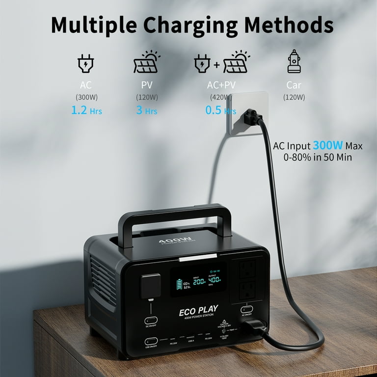 Eco Play EP400 Portable Power Station, 400W AC Output 800W Surge
