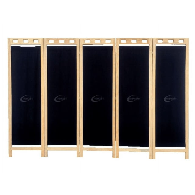 Biombo Mampara Madera DE Pino Natural 5 Paneles Negro MARDAM