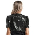 thumbnail image 2 of inlzdz Womens Glitter Sequins Short Sleeve Open Front Cropped Jacket Cardigan Black XL, 2 of 5