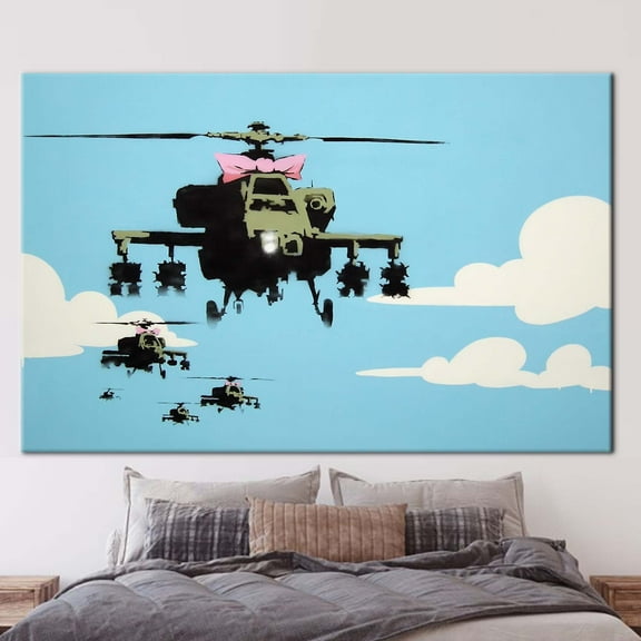 Banksy Poster, Banksy Helicopter Printed Canvas, Street Poster, Banksy Helicopter, Painting Poster, Abstract Art Canvas, Helicopters Artwork, Canvas Wall Decor - Gallery Wrapped
