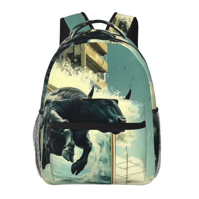 Fotbe Bull Charging Through Waves Mochila Casual con Estampado para Escuela, Viajes y Actividades al Aire Libre - Duradera, Ligera y Cómoda