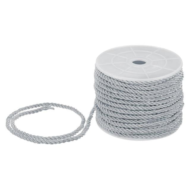 Uxcell 22 Yards Soft Twisted Rope Trim, 3mm/0.12" Silver Gray Polyester Twisted Silk Rope Cord for DIY Craft
