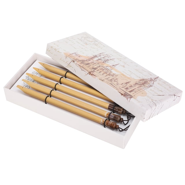 5 piezas de pluma de inmersión hecha a mano, caligrafía manga, kit de dibujo y pintura de bambú vintage, útiles escolares, punta de bambú natural