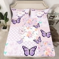 thumbnail image 2 of Homewish Purple Butterflies 4-Piece Full Size Sheets for Female Men,Chic Floral Rose Bed Sheets,Polka Dots Lightweight Sheet Sets,Microfiber Bedroom Decor, 2 of 7